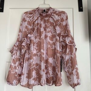 Women’s Sheer Long Sleeve Ruffle Dress Shirt